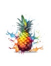 AI generated illustration of a watercolor painting of a pineapple against a stark white background