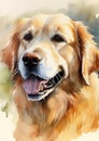 AI-generated illustration of a watercolor painting of a portrait of a golden retriever.