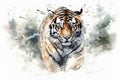 AI-generated illustration of a watercolor painting of a tiger.