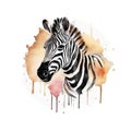 AI generated illustration of a watercolor portrait of a zebra on a white background Royalty Free Stock Photo