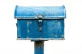 AI-generated illustration of a weathered blue mailbox with rust spots against a white background. Royalty Free Stock Photo