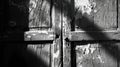 AI generated illustration of a weathered wooden door with peeling paint texture Royalty Free Stock Photo