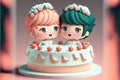 AI generated illustration of wedding cake with colorful  lesbian couple on the top Royalty Free Stock Photo