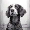 AI generated illustration of a welsh springer spaniel portrait in grayscale Royalty Free Stock Photo