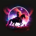 AI generated illustration of a western horse rider in the dark moon st night Royalty Free Stock Photo