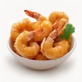 AI generated illustration of a white bowl filled with freshly cooked shrimps, ready to be served Royalty Free Stock Photo