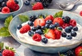 AI generated illustration of A white bowl filled with a variety of colorful fresh fruits Royalty Free Stock Photo
