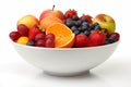 AI generated illustration of a white bowl filled with a variety of fresh fruits Royalty Free Stock Photo