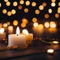 AI generated illustration of a white candle surrounded by a golden bokeh background Royalty Free Stock Photo