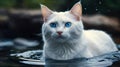 AI generated illustration of A white cat with blue eyes swimming Royalty Free Stock Photo