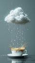 AI-generated illustration of A white coffee cup with a small cloud raining above it Royalty Free Stock Photo