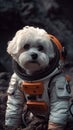 AI generated illustration of a white dog wearing an astronaut outfit