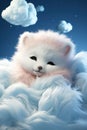 AI generated illustration of a white, fluffy canine rests comfortably on a cloud