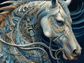 AI generated illustration of a white horse with ornate designs on its head and neck