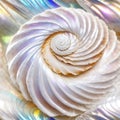 AI generated illustration of a white iridescent shell with a spiral pattern Royalty Free Stock Photo