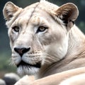 AI generated illustration of a white lion glancing back at mysterious object