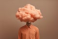 a mannequin standing with pink cotton ball on his head