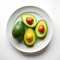 AI generated illustration of a white plate with four avocados on it Royalty Free Stock Photo