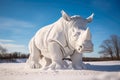 AI-generated illustration of a white rhino made out of snow in a peaceful winter landscape Royalty Free Stock Photo