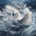 AI generated illustration of a white swan gliding over the rippling surface of a lake Royalty Free Stock Photo