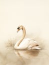 a white swan floating in a lake on a foggy day Royalty Free Stock Photo