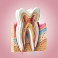 AI generated illustration of a white tooth with internal structure exposed and visible Royalty Free Stock Photo