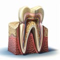 AI generated illustration of a white tooth with internal structure exposed and visible Royalty Free Stock Photo