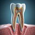 AI generated illustration of a white tooth with internal structure exposed and visible Royalty Free Stock Photo