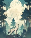 AI generated illustration of a white wolf howling in a forest under the full moon Royalty Free Stock Photo