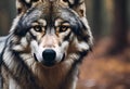 AI generated illustration of A wild gray wolf standing in the forest Royalty Free Stock Photo