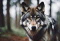AI generated illustration of A wild gray wolf standing in the forest Royalty Free Stock Photo