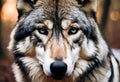 AI generated illustration of A wild gray wolf standing in the forest Royalty Free Stock Photo