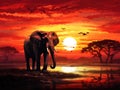 Ai Generated illustration Wildlife Concept of Africa Elephant Sunrise Sunset Wildlife Royalty Free Stock Photo
