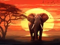 Ai Generated illustration Wildlife Concept of Africa Elephant Sunrise Sunset Wildlife Royalty Free Stock Photo