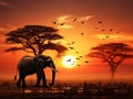 Ai Generated illustration Wildlife Concept of African elephant sunset Royalty Free Stock Photo