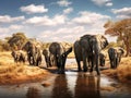 Ai Generated illustration Wildlife Concept of African elephants