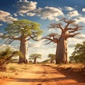 Ai Generated illustration Wildlife Concept of African landscape with baobab trees