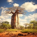 Ai Generated illustration Wildlife Concept of African landscape with baobab trees