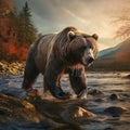 Ai Generated illustration Wildlife Concept of Alaska Brown Grizzly Bear On the Move