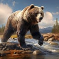 Ai Generated illustration Wildlife Concept of Alaska Brown Grizzly Bear On the Move