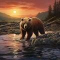 Ai Generated illustration Wildlife Concept of Alaska Brown Grizzly Bear On the Move