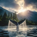 Ai Generated illustration Wildlife Concept of Alaskan Humpback Whale Tail near au