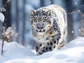 Ai Generated illustration Wildlife Concept of Amazing photograph of stalking snow leopard Royalty Free Stock Photo