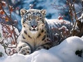 Ai Generated illustration Wildlife Concept of Amazing photograph of stalking snow leopard Royalty Free Stock Photo