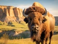 Ai Generated illustration Wildlife Concept of American Bison Bull in Badlands of South Dakota