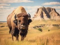 Ai Generated illustration Wildlife Concept of American Bison Bull in Badlands of South Dakota Royalty Free Stock Photo