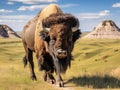 Ai Generated illustration Wildlife Concept of American Bison Bull in Badlands of South Dakota Royalty Free Stock Photo