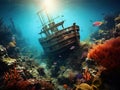 Ai Generated illustration Wildlife Concept of Ancient Ship-Wreck underwater Royalty Free Stock Photo