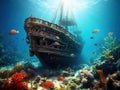 Ai Generated illustration Wildlife Concept of Ancient Ship-Wreck underwater Royalty Free Stock Photo