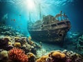 Ai Generated illustration Wildlife Concept of Ancient Ship-Wreck underwater Royalty Free Stock Photo